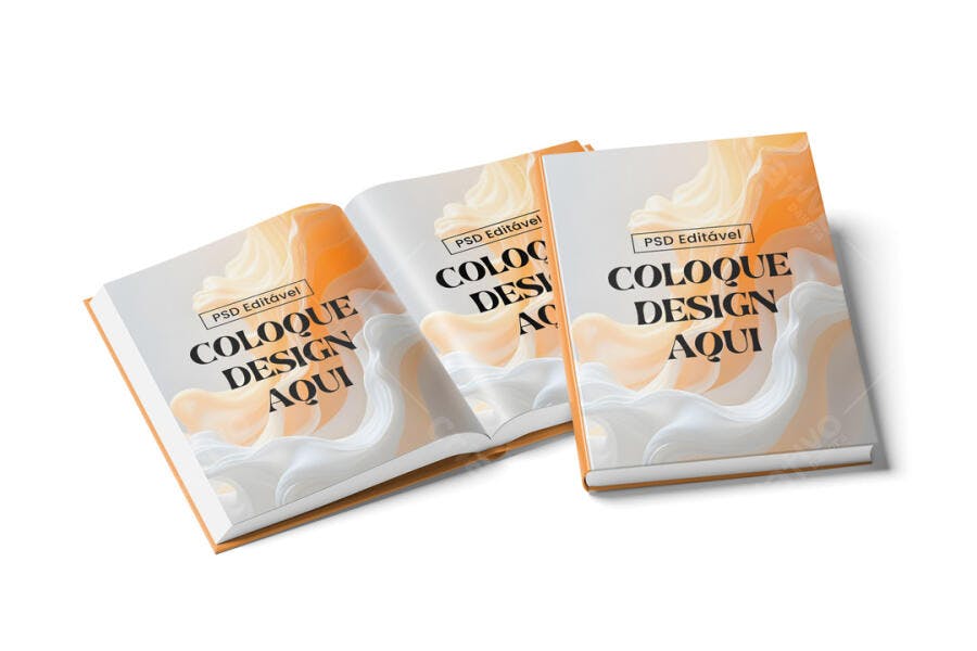 Mockup Livro Capa Dura Aberto e Fechado Fundo Branco Editável