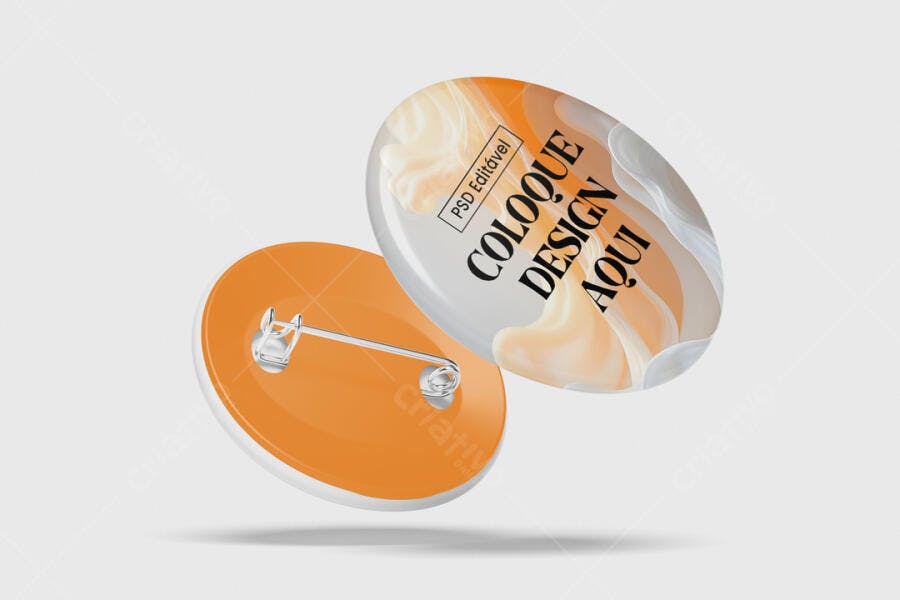 Mockup Botton Pin Redondo Flutuante Fundo Cinza Editável