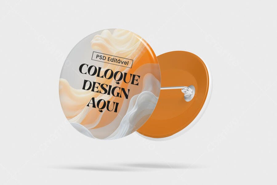 Mockup Botton Pin Redondo Flutuante Fundo Cinza Editável
