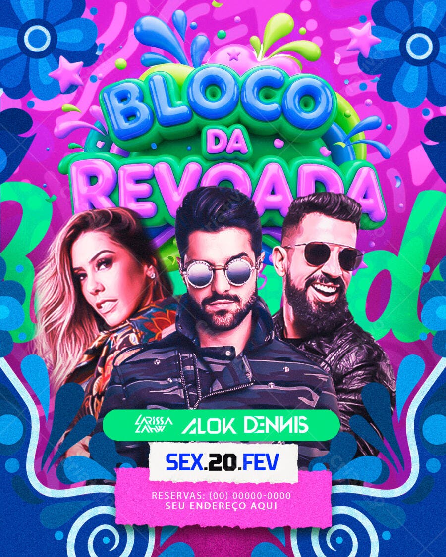 Flyer Carnaval Bloco da Revoada Fevereiro PSD Editável