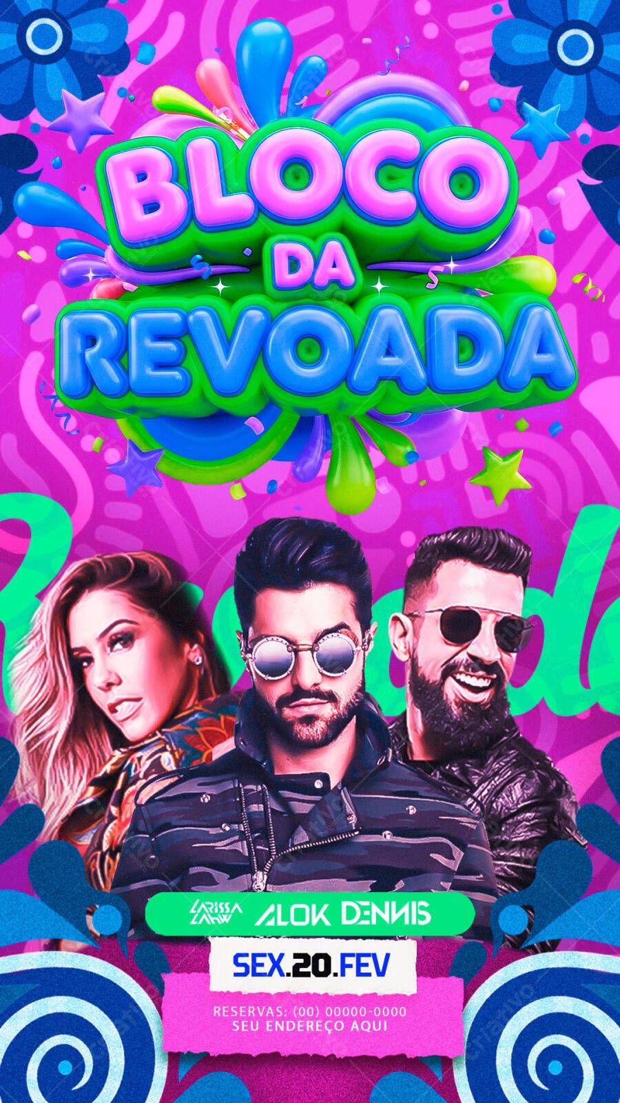 Flyer Bloco da Revoada Carnaval Fevereiro PSD Editável