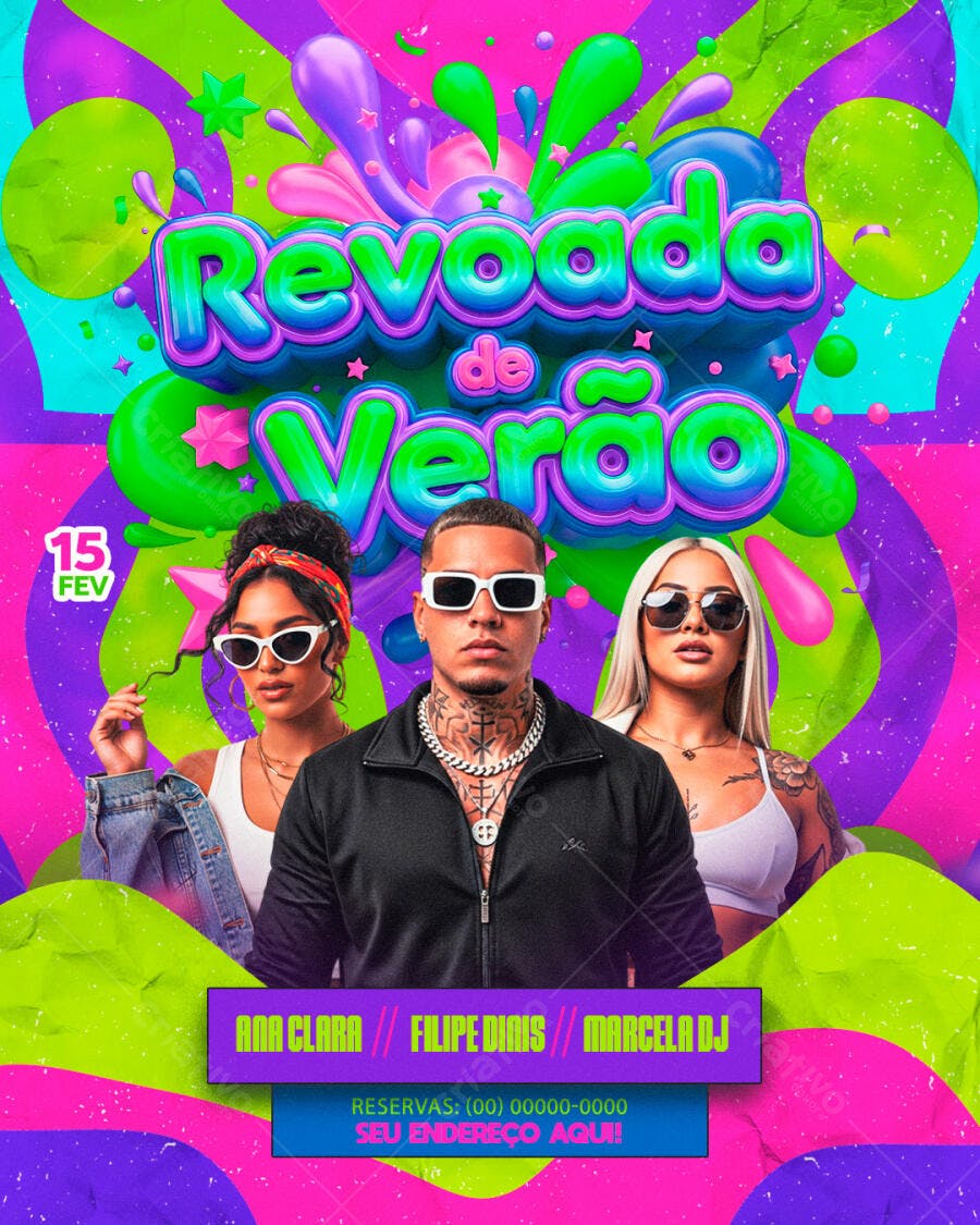 Flyer Revoada de Verão Festa Fevereiro PSD Editável