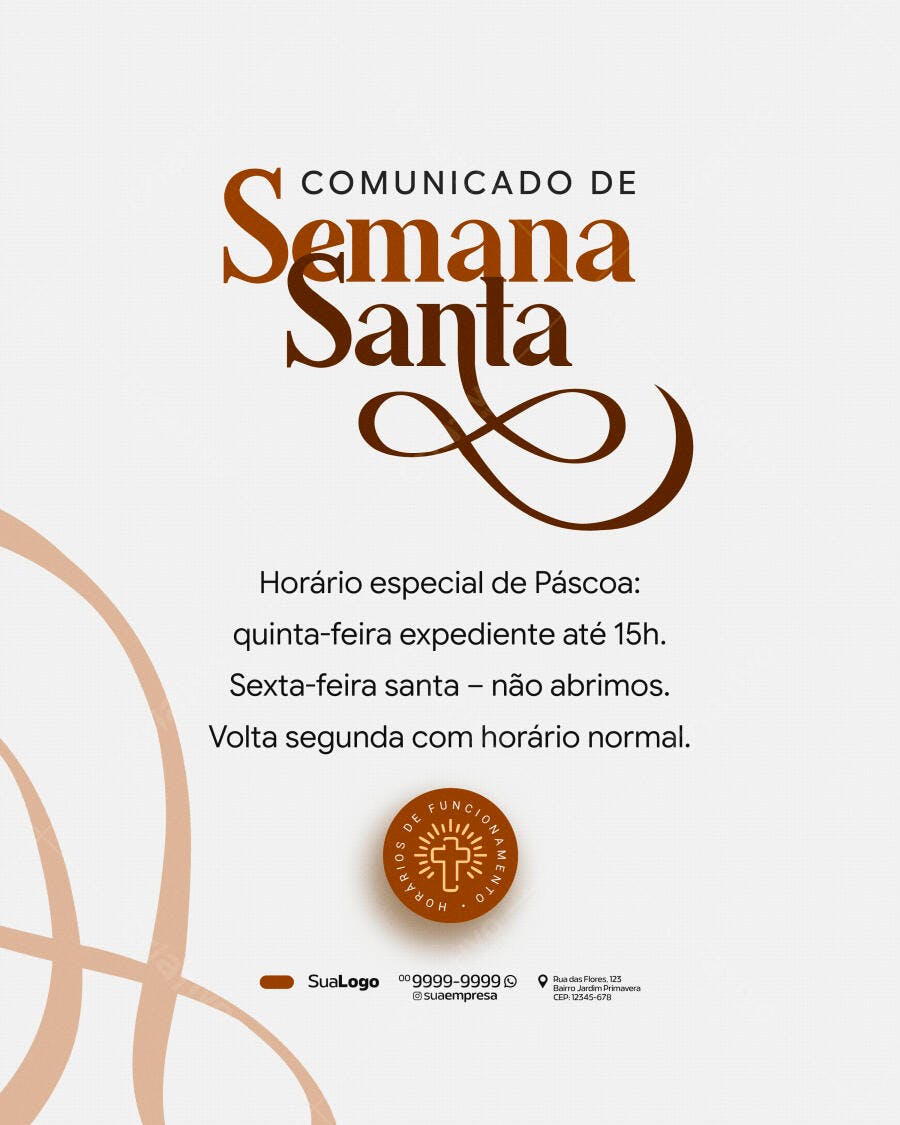 Comunicado Semanas Santa Páscoa Horário Especial PSD Editável