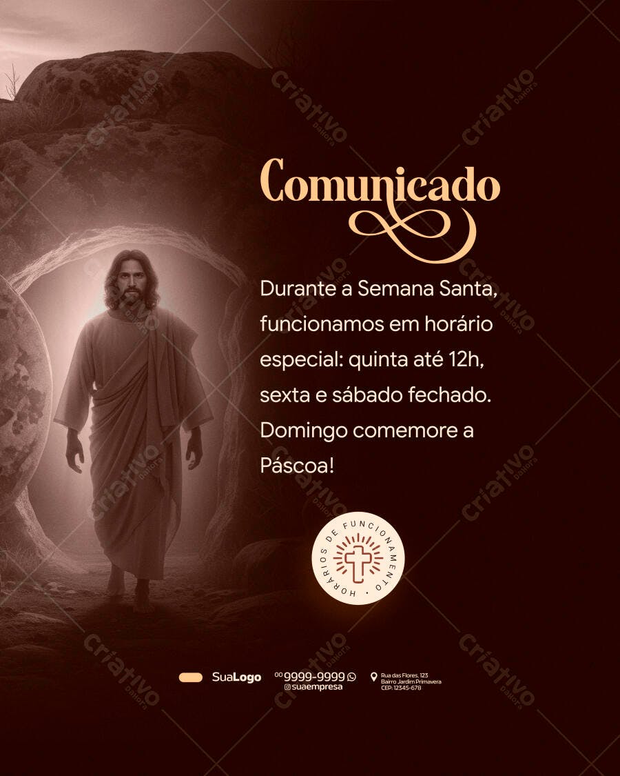 Post Instagram Páscoa Semana Santa Comunicado PSD Editável
