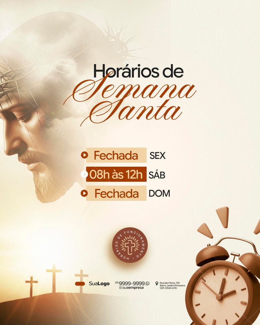 Post Instagram Horários Semana Santa PSD Editável