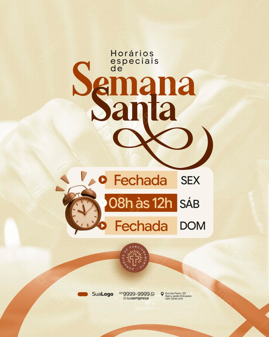 Post Instagram Horários Semana Santa PSD Editável