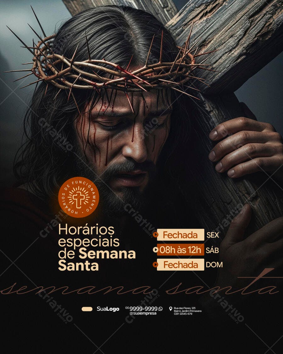Flyer Semana Santa Horários Especiais PSD Editável