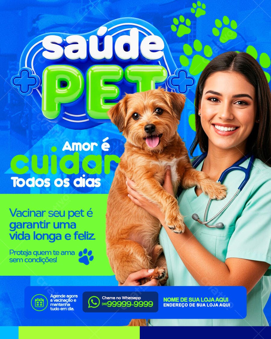 Flyer Saúde Pet Veterinária Vacinação PSD Editável