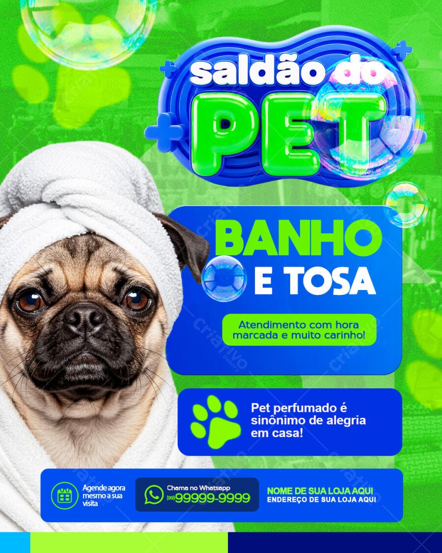 Flyer Saldo Pet Shop Banho e Tosa PSD Editável