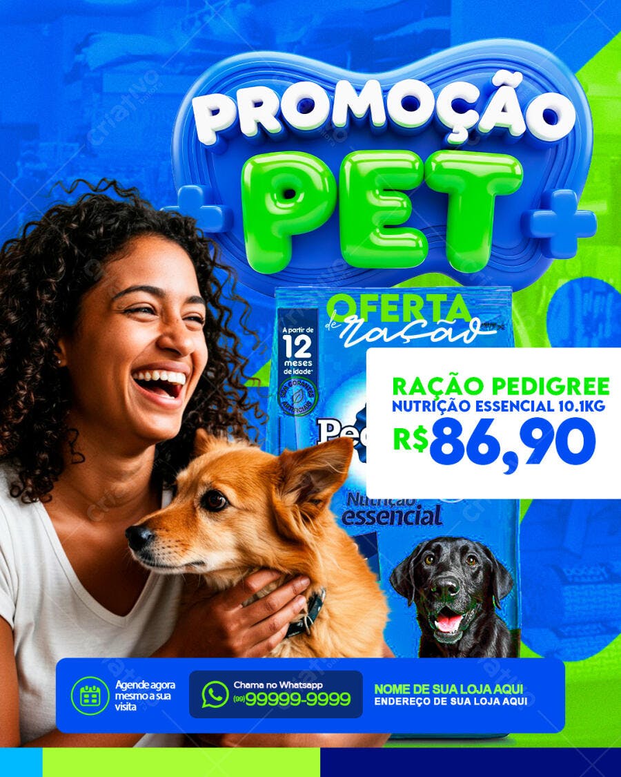Post Instagram Promoção Pet Shop Ração Pedigree PSD Editável