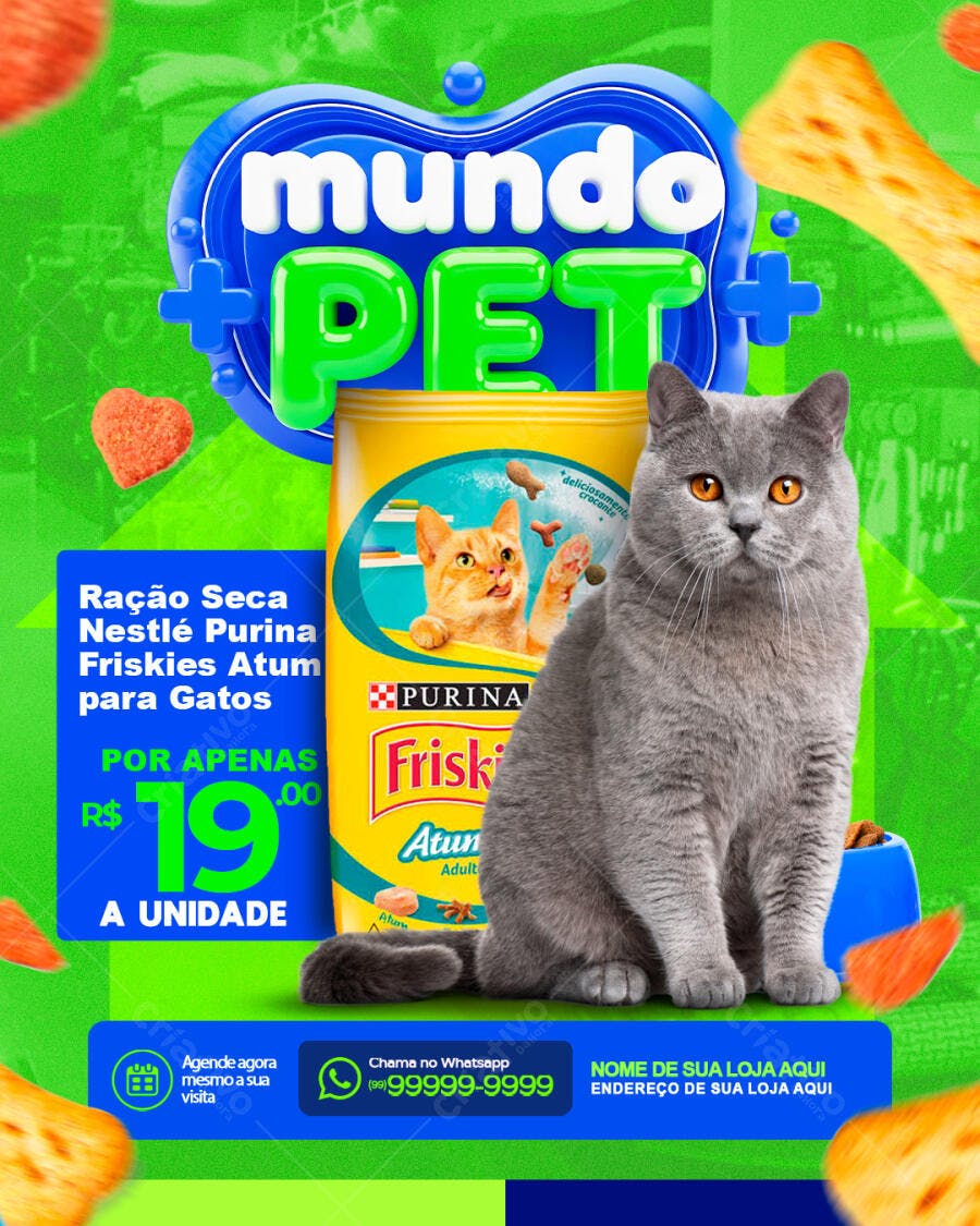 Post Instagram Pet Shop Promoção Ração Gatos PSD Editável