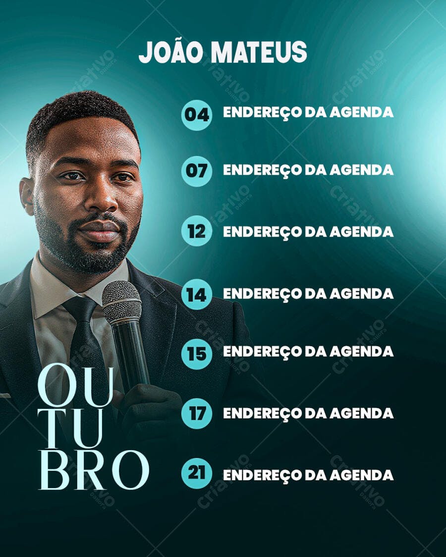 Post Instagram Agenda Outubro Palestrante PSD Editável