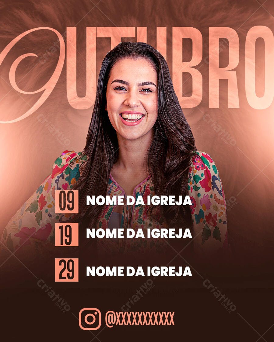Post Instagram Outubro Rosa Igreja PSD Editável