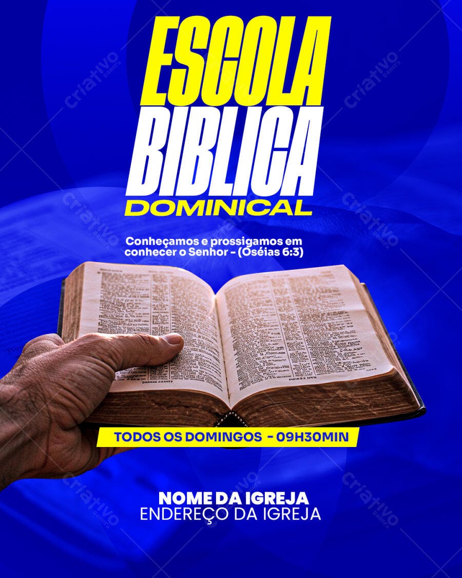 Post Escola Bíblica Dominical Igreja PSD Editável