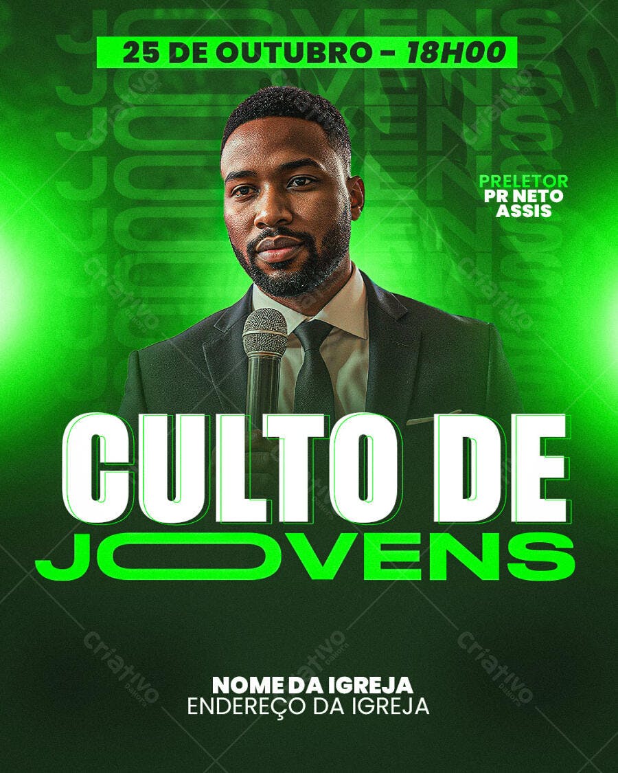 Flyer Culto de Jovens Igreja Cristã PSD Editável