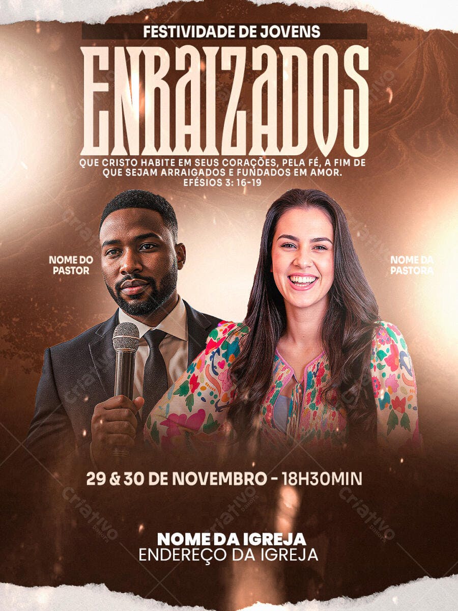 Flyer Festividade de Jovens Enraizados Igreja PSD Editável