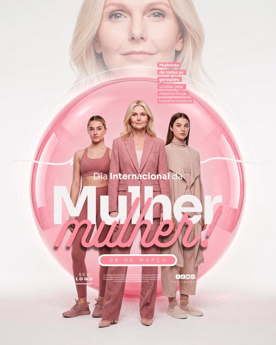 Post Instagram Dia da Mulher 8 de Março PSD Editável