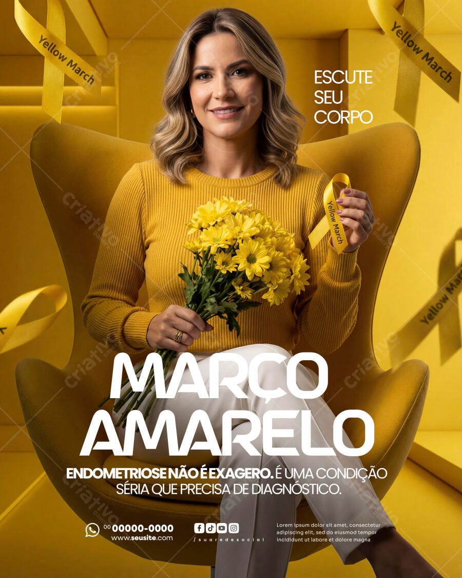 Post Instagram Março Amarelo Endometriose PSD Editável