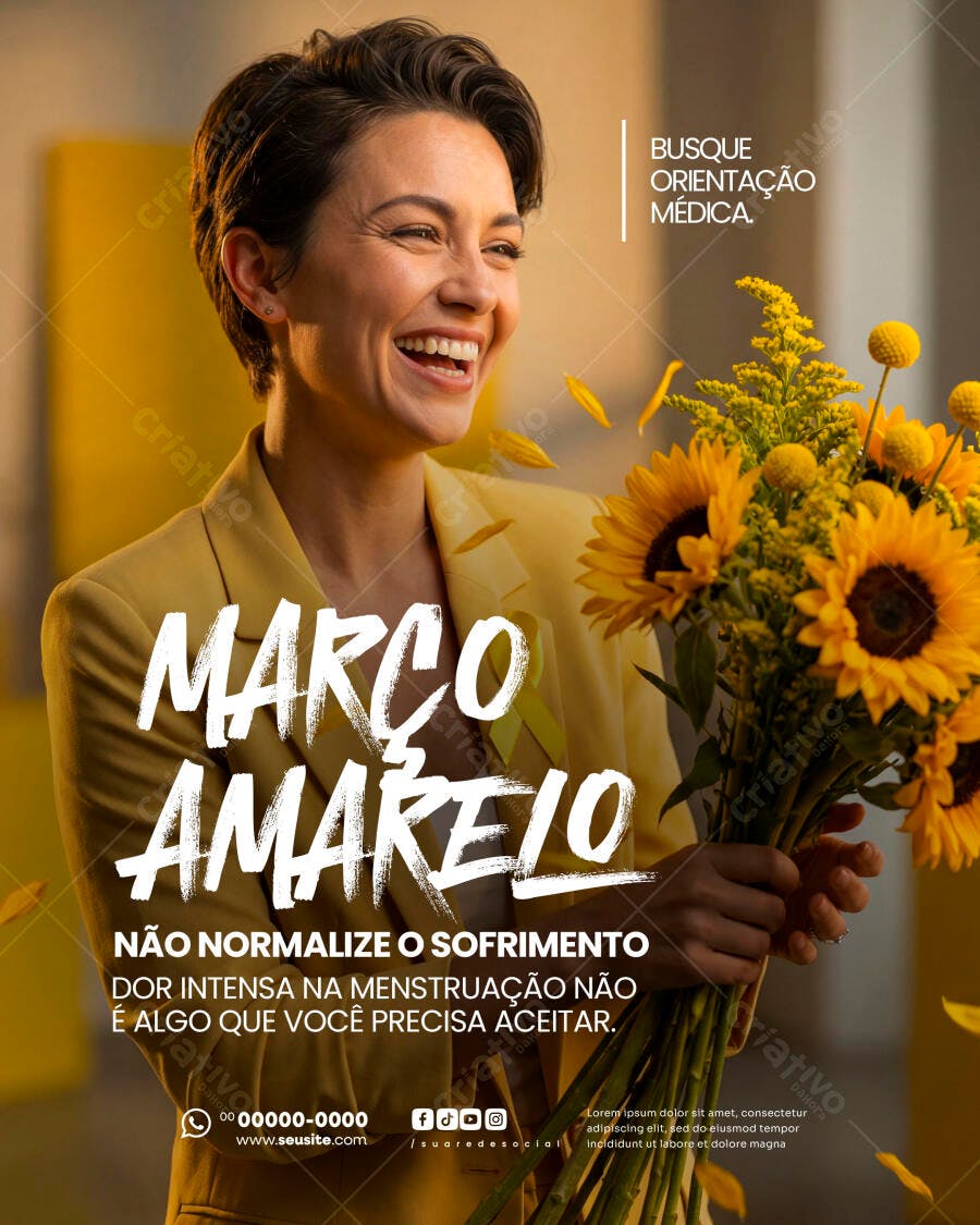 Post Instagram Março Amarelo Saúde Feminina PSD Editável