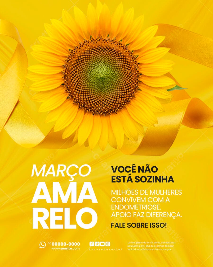 Post Março Amarelo Endometriose Girassol PSD Editável
