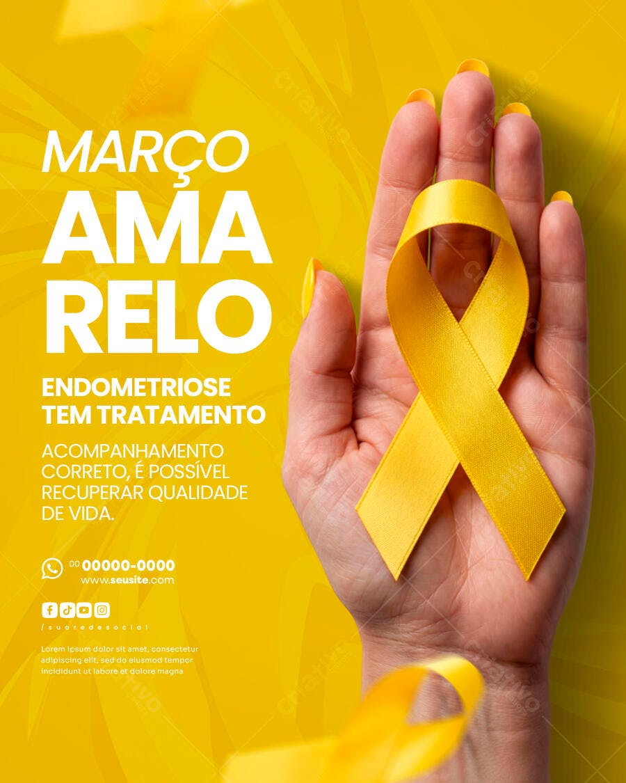 Post Março Amarelo Endometriose Campanha PSD Editável