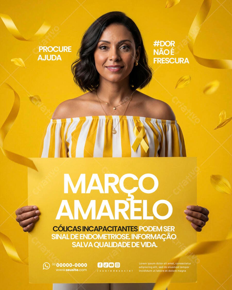 Post Março Amarelo Conscientização Endometriose PSD Editável