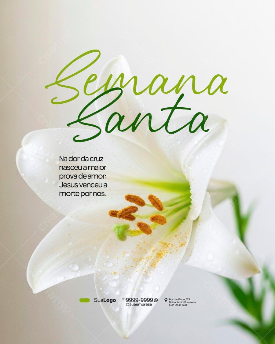 Flyer Semana Santa Páscoa Lírio Branco PSD Editável