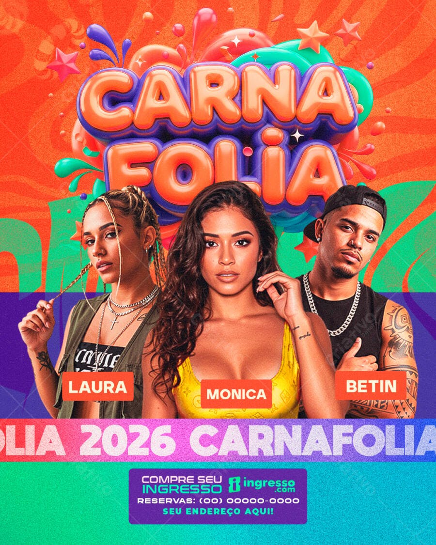 Flyer Carnafolia 2026 Carnaval Festa PSD Editável