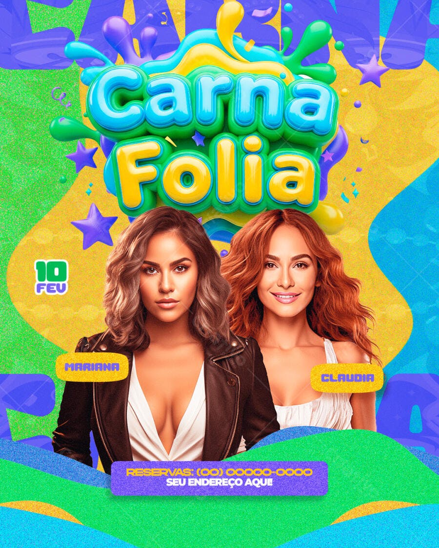 Flyer Carnafolia Carnaval Fevereiro PSD Editável