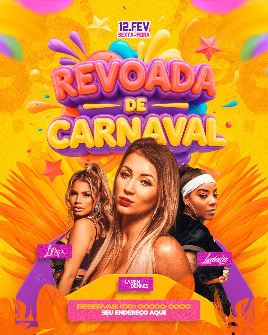 Flyer Revoada de Carnaval Fevereiro PSD Editável