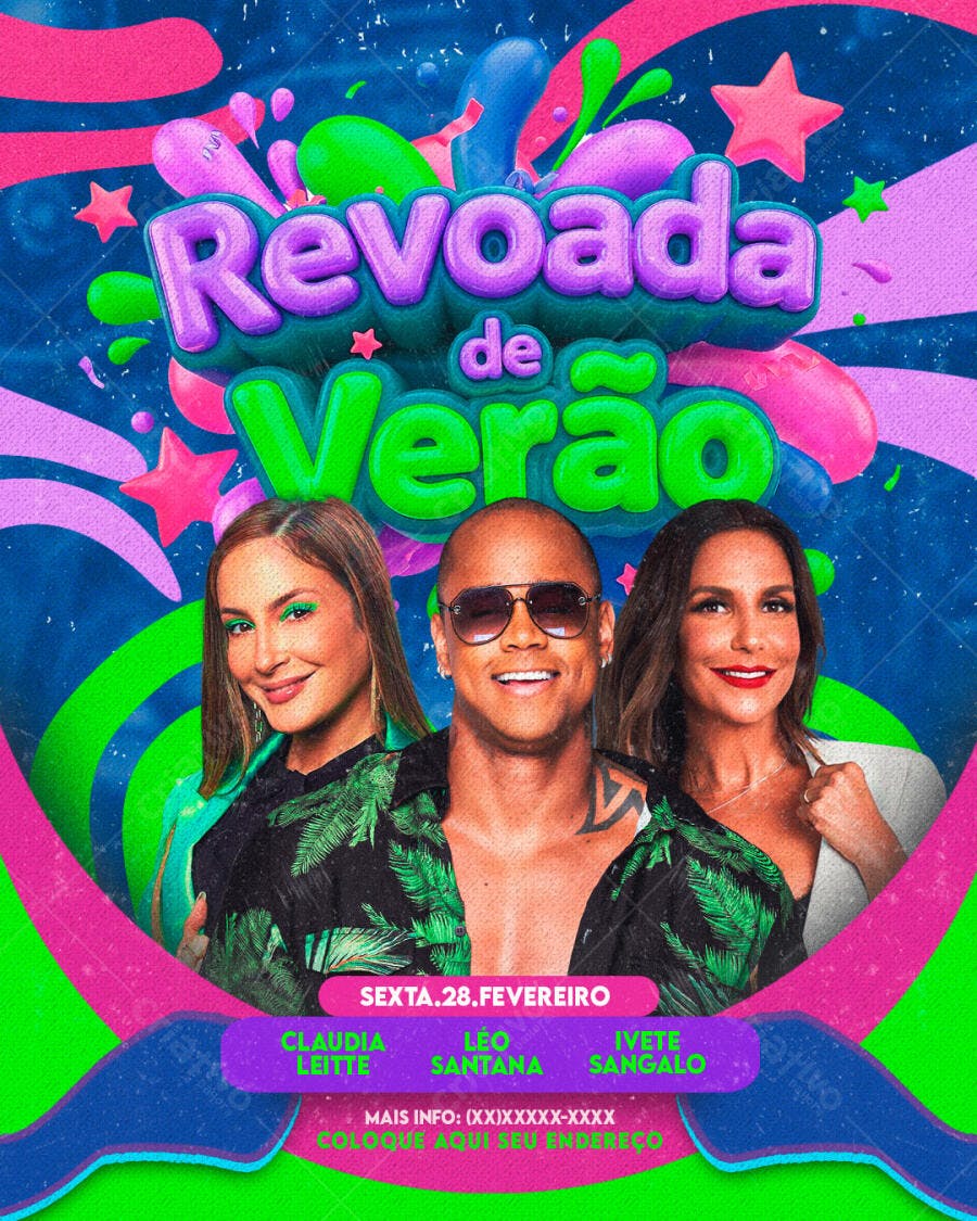 Flyer Revoada de Verão Carnaval Fevereiro PSD Editável