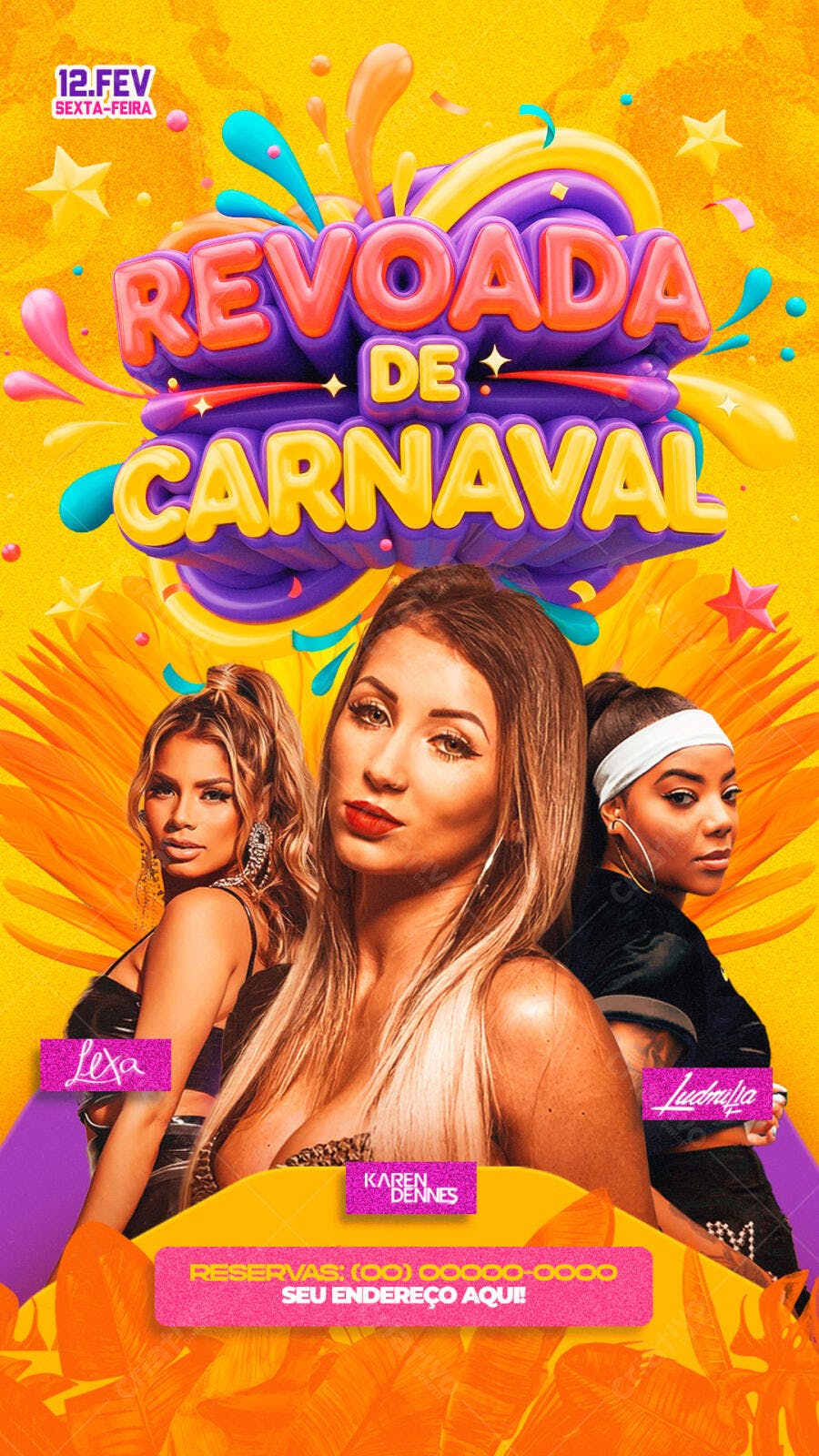 Flyer Revoadas de Carnaval Fevereiro PSD Editável