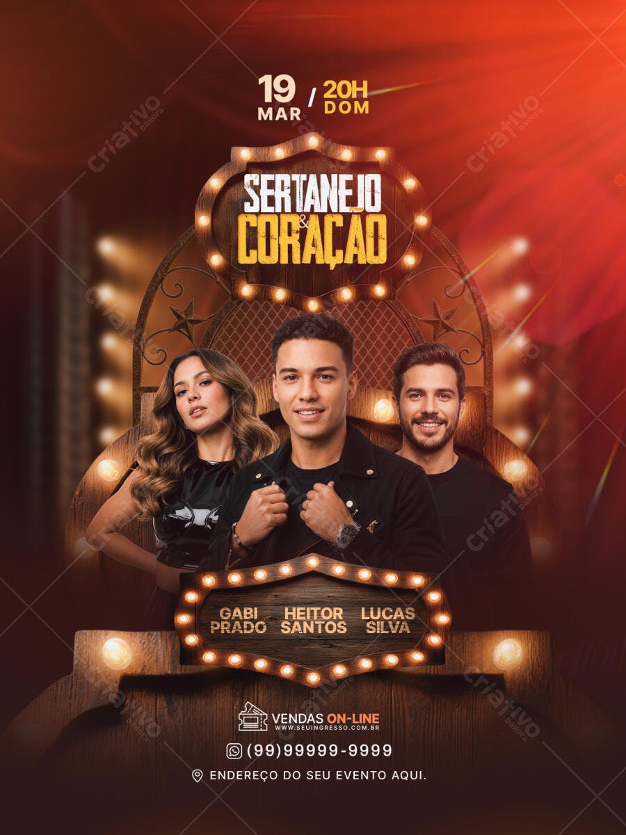 Flyer Sertanejo Coração Evento Musical PSD Editável