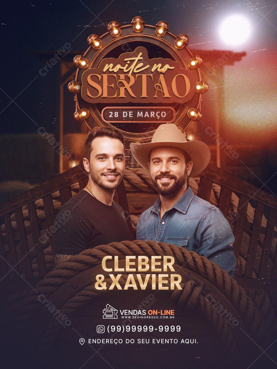 Flyer Noite no Sertão Festa Sertaneja PSD Editável