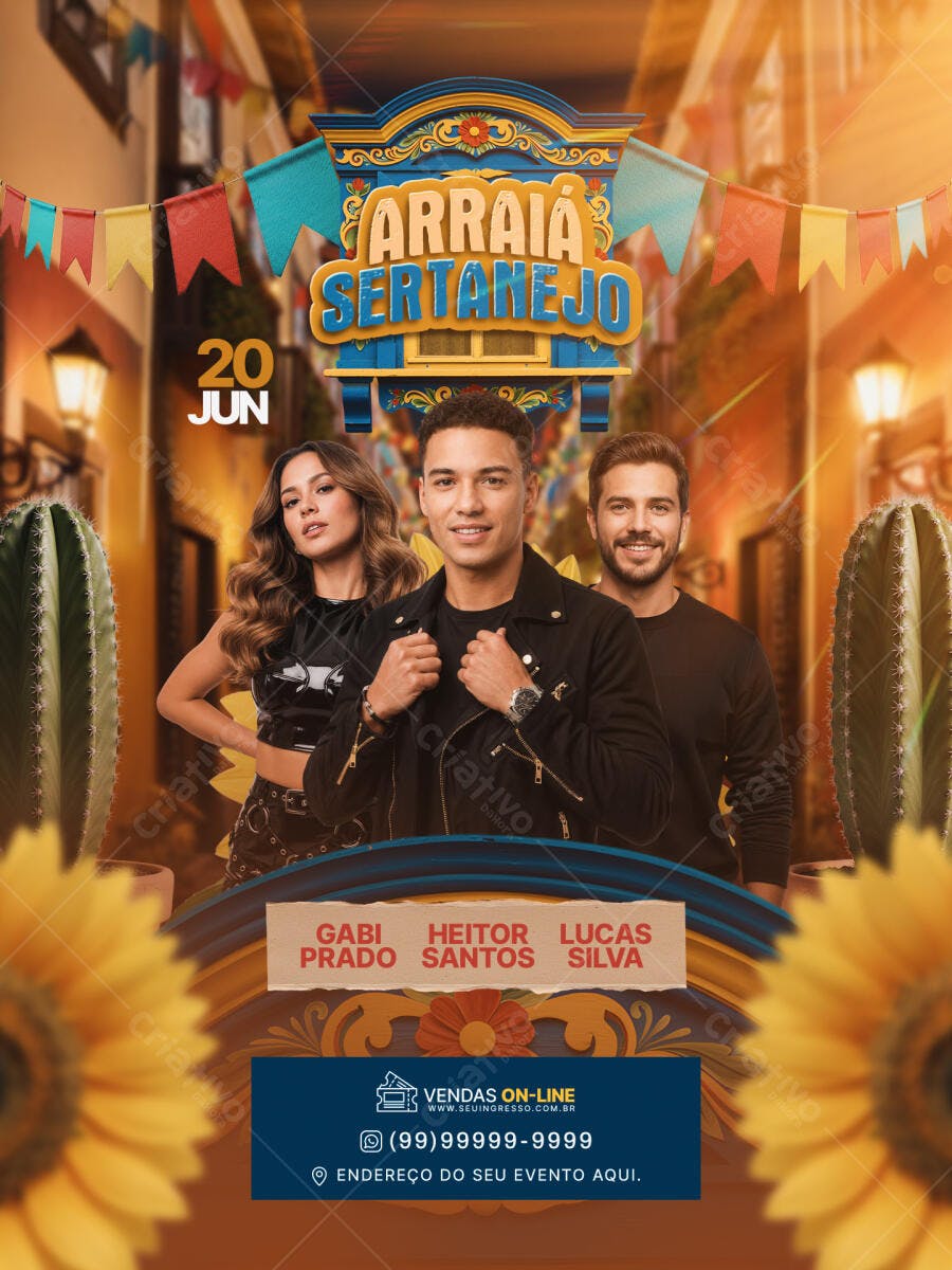 Flyer Arraiá Sertanejo Festa Junina PSD Editável