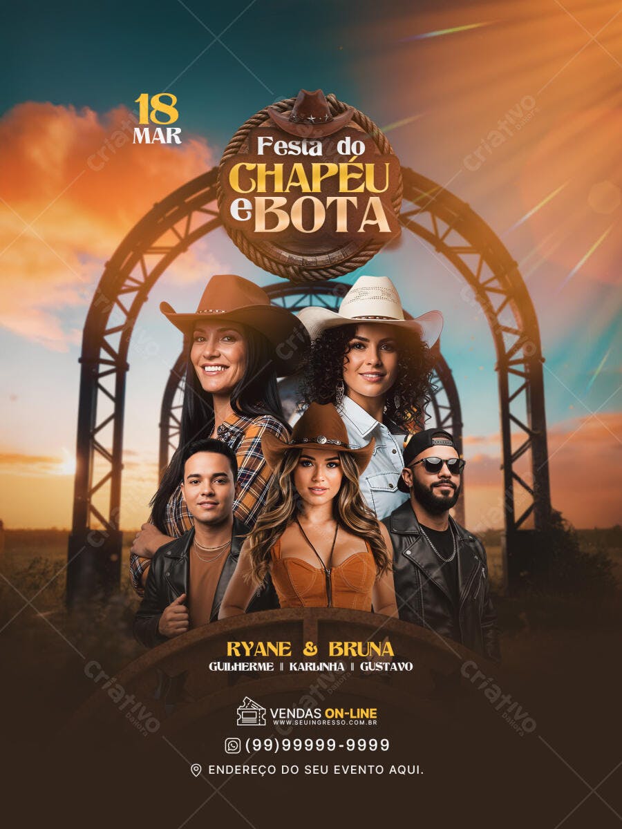 Flyer Festa do Chapéu e Bota Sertaneja PSD Editável