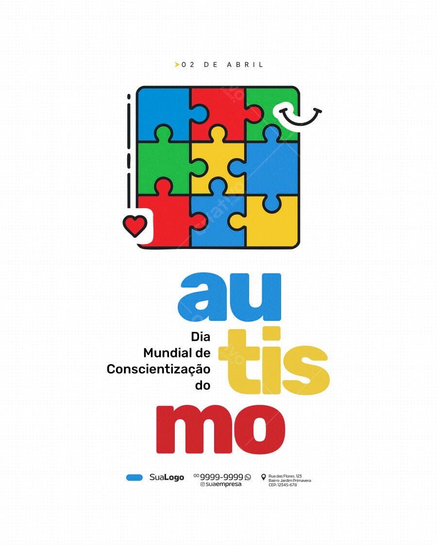 Post Instagram Dia Mundial Conscientização Autismo PSD Editável
