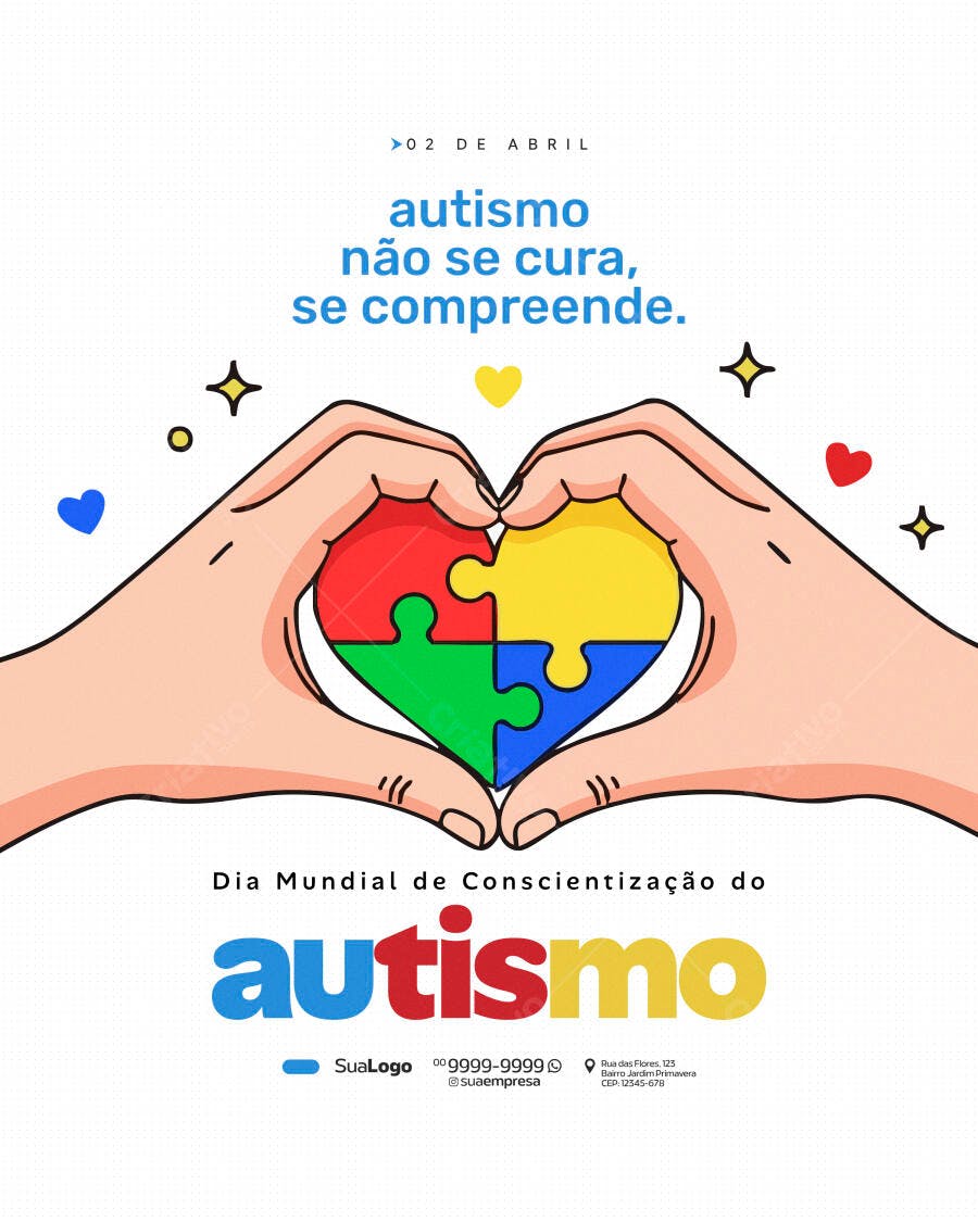 Post Instagram Dia Mundial Conscientização Autismo 2 de Abril PSD Editável