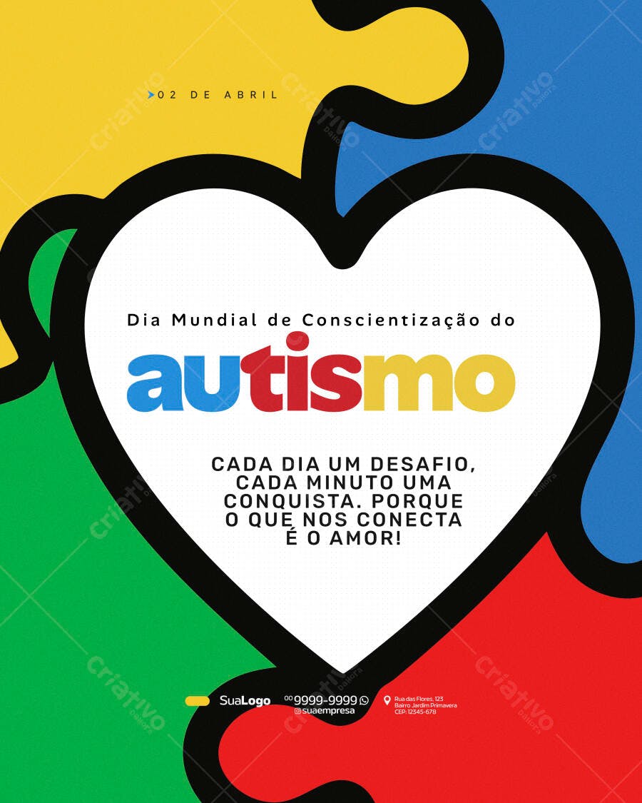 Post Instagram Dia Mundial Conscientização Autismo 2 de Abril PSD Editável