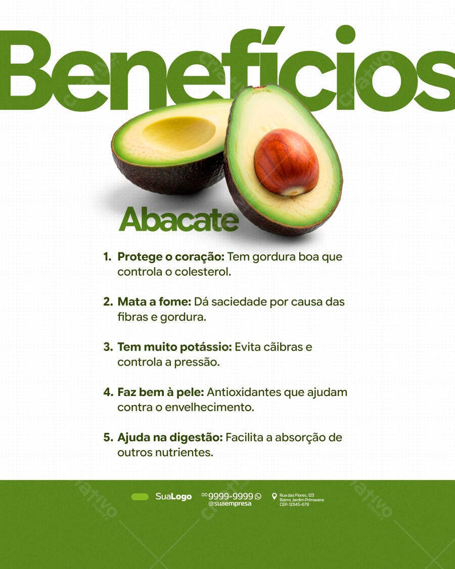 Post Instagram Benefícios Abacate Nutrição PSD Editável