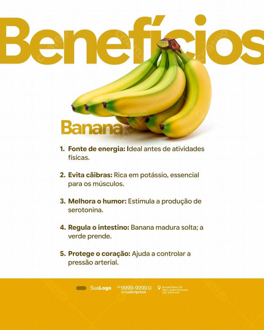 Post Instagram Benefícios Banana Nutrição PSD Editável