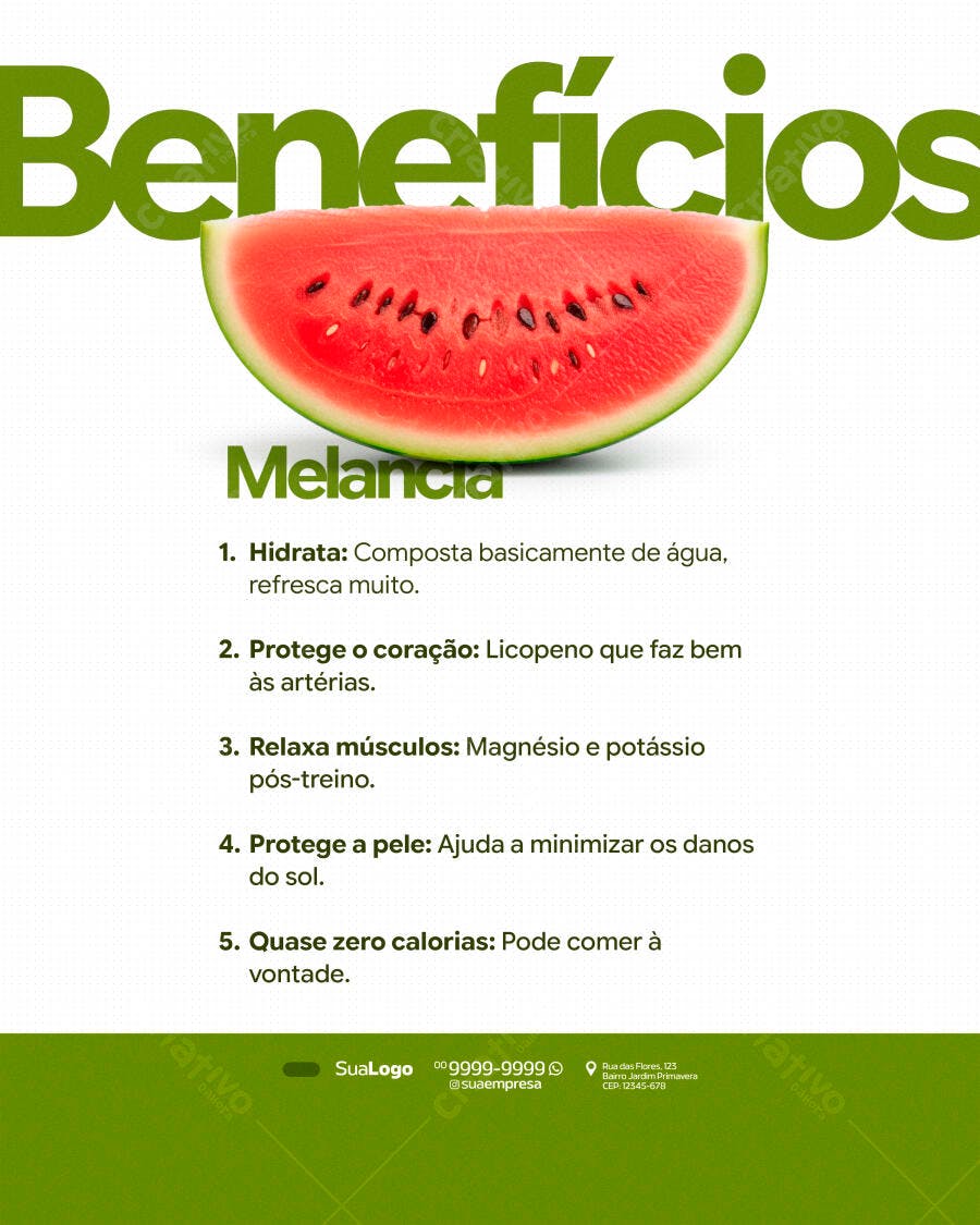 Post Instagram Benefícios Melancia Nutrição PSD Editável