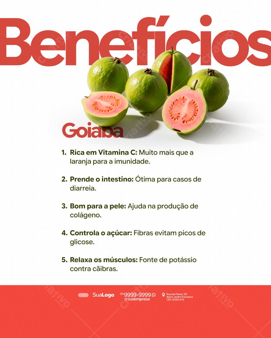 Post Instagram Benefícios Goiaba Saúde PSD Editável