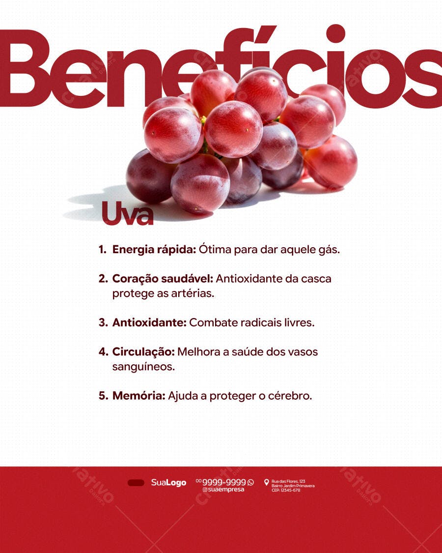 Post Instagram Benefícios Uva Nutrição PSD Editável