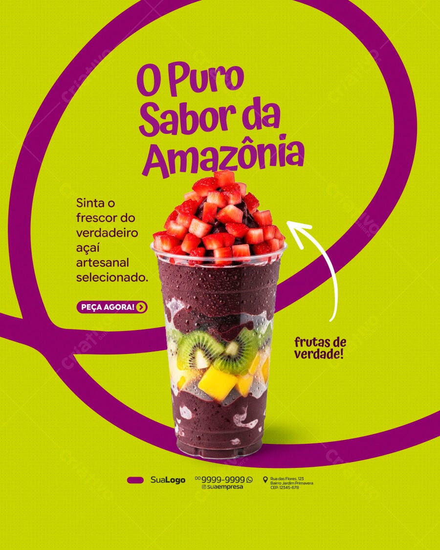 Post Instagram Açaí Frutas Delivery PSD Editável