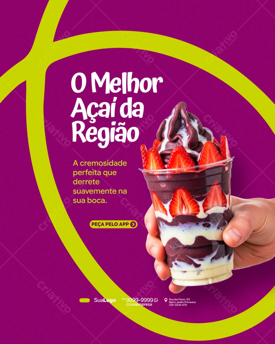 Post Instagram Açaí Delivery Frutas PSD Editável