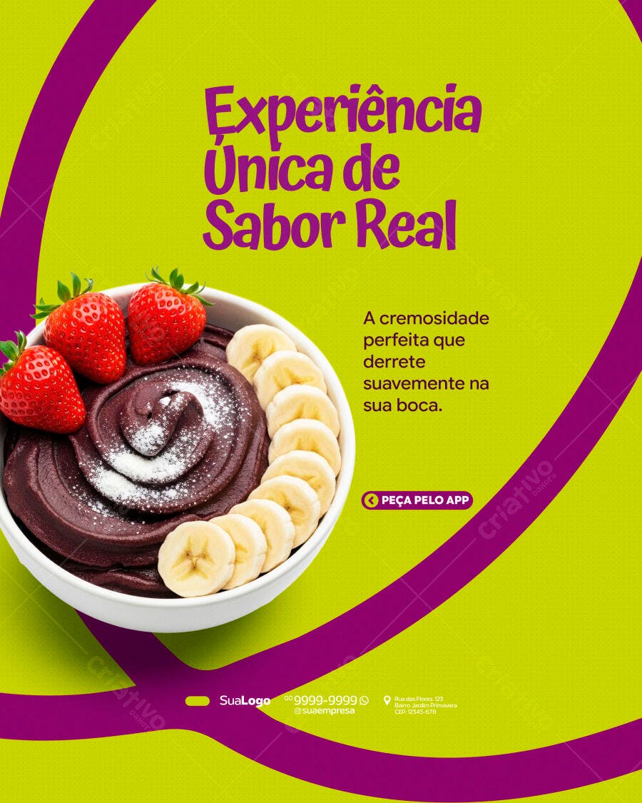 Post Instagram Açaí Morango Banana PSD Editável