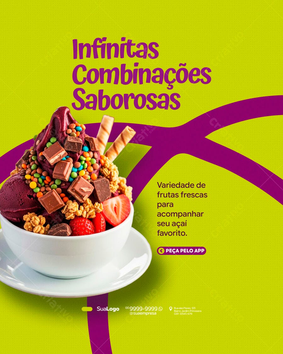 Post Instagram Açaí Sorveteria Delivery PSD Editável