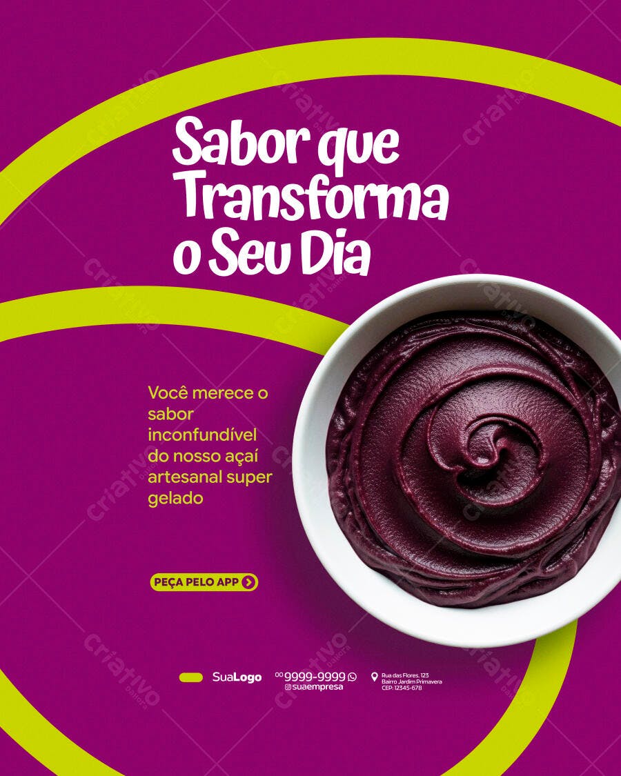 Post Instagram Açaí Artesanal Delivery PSD Editável