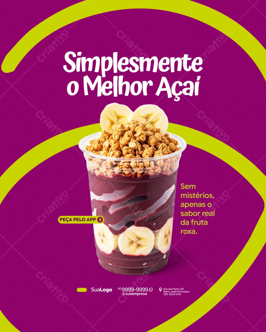 Post Instagram Açaí Delivery Fruta Roxa PSD Editável